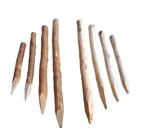 Zaunpfosten Haselnuss oder Kastanie - Holzpfosten geschält und einseitig angespitzt